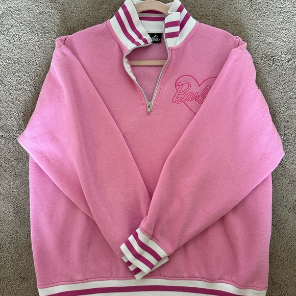 Barbie Tops - Barbie Pink Quarter Zip Sweatshirt Women’s Large Barbiecore Pullover